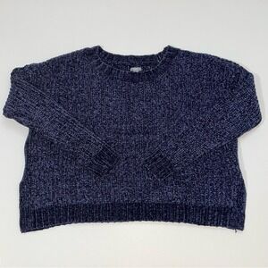 Aerie Women Navy Blue Chenille Oversized Crewneck Sweater Small Ribbed Knit Cozy